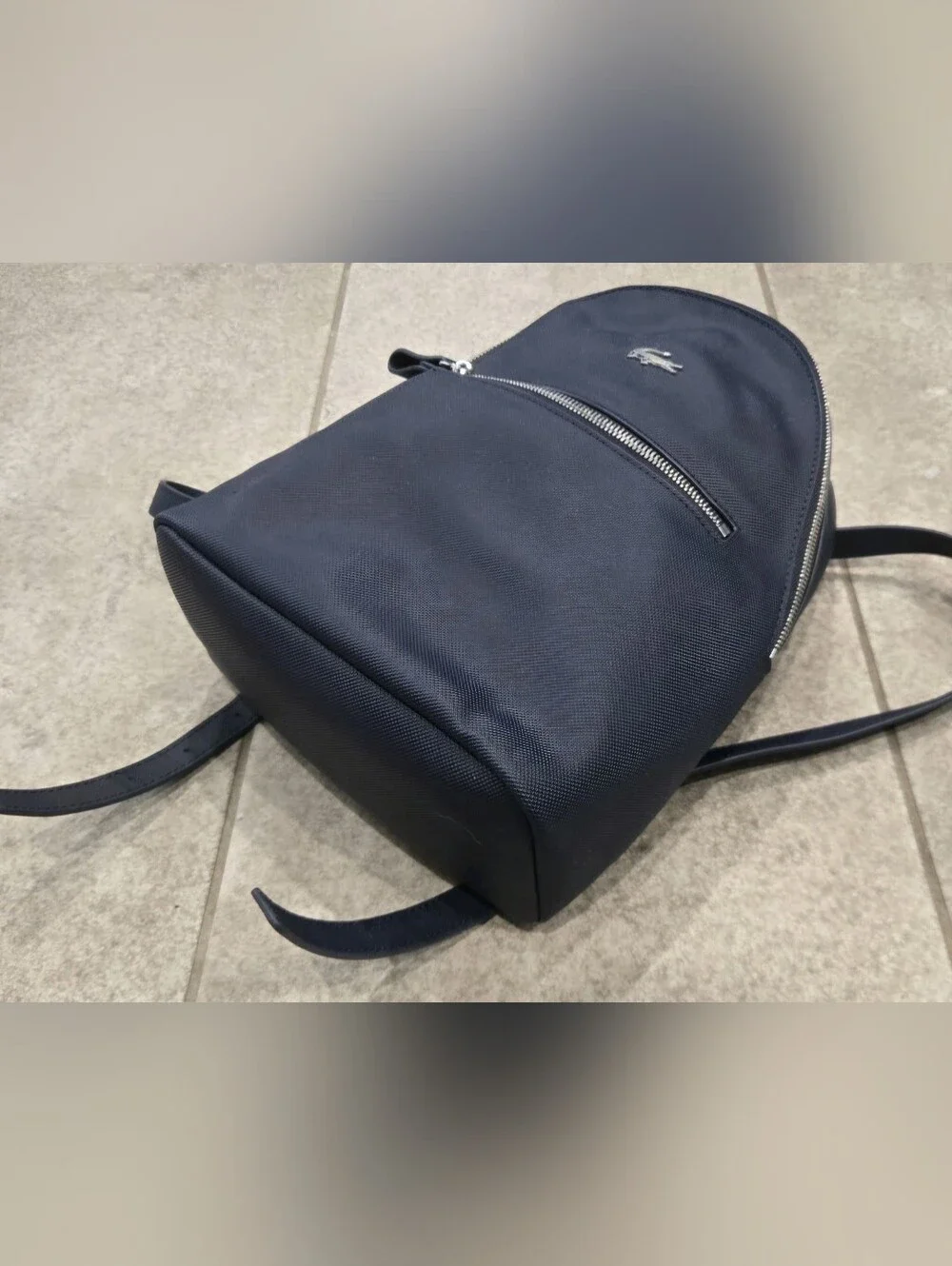 Lacoste Daily Classic Navy Blue Coated Pique Canvas Zipper Mini Backpack Bag